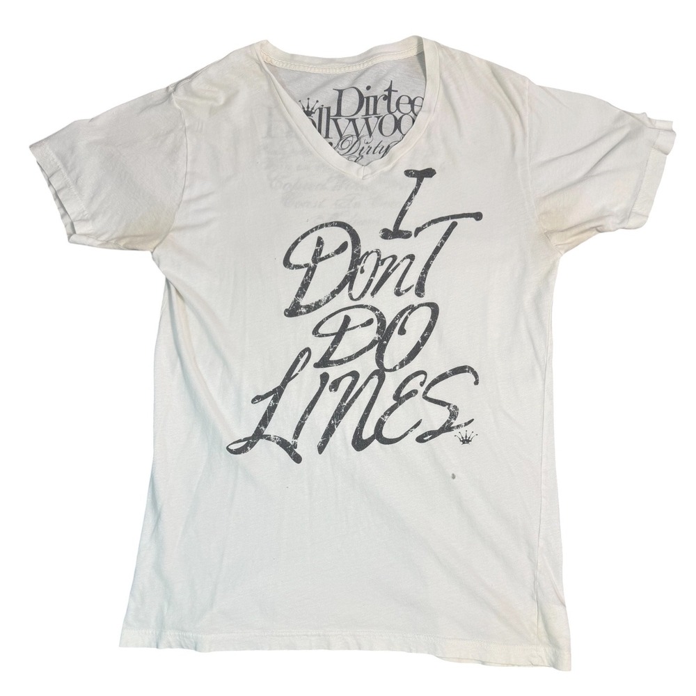 Dirtee Hollywood Graphic Tee Mens M White Cotton I Don't Do Lines‎ Vintage Rare